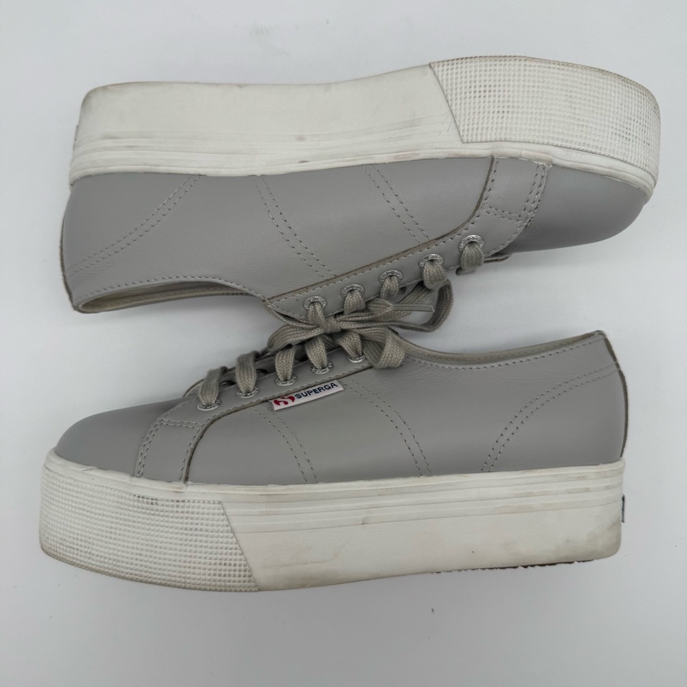 Superga Gray Leather Platform Sneaker Size 7 - Picture 9 of 12